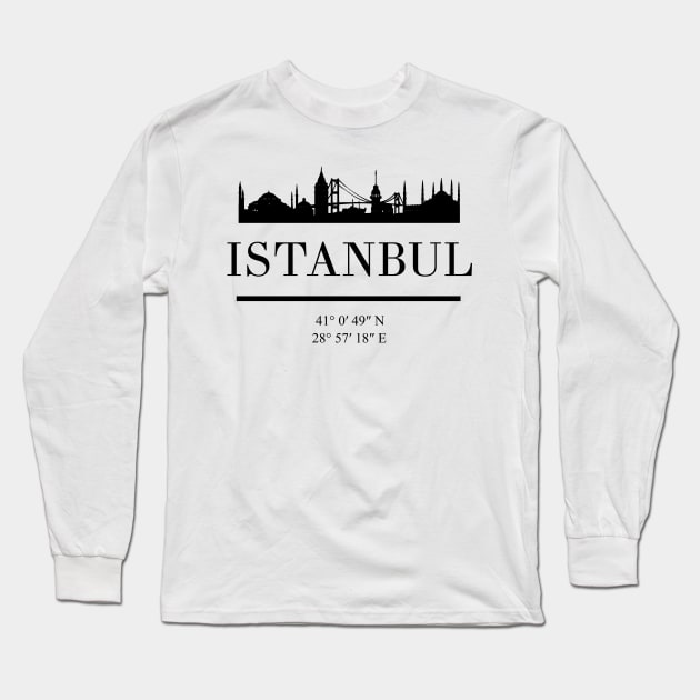 ISTANBUL TURKEY BLACK SILHOUETTE SKYLINE ART Long Sleeve T-Shirt by deificusArt